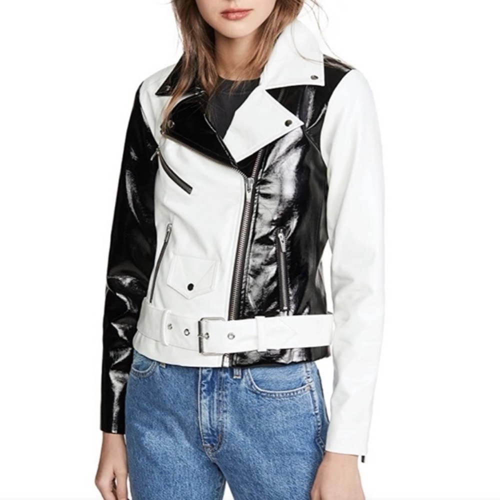 Veda black & white colorblock vinyl jacket